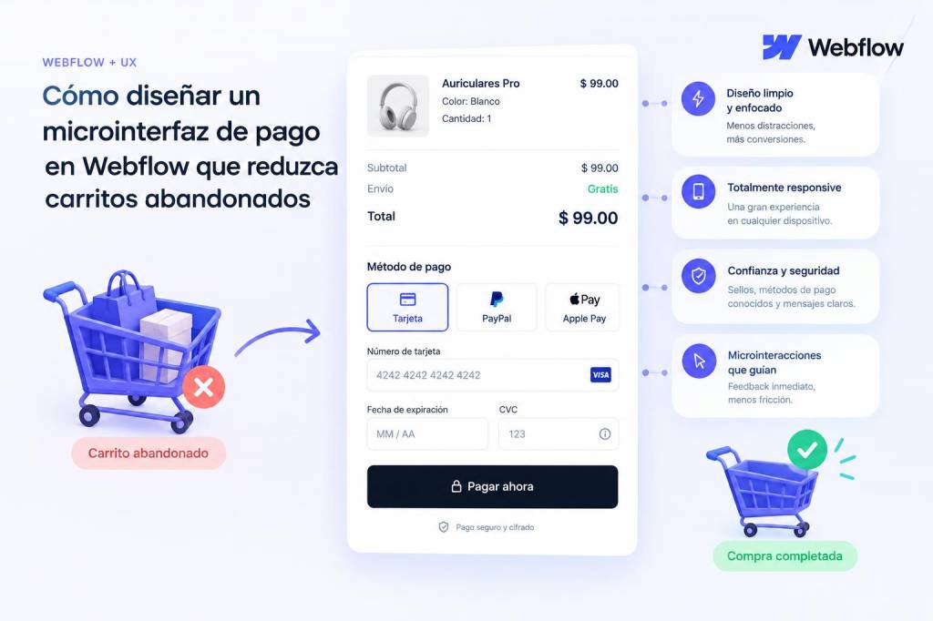 Cómo diseñar un microinterfaz de pago en webflow que reduzca carritos abandonados